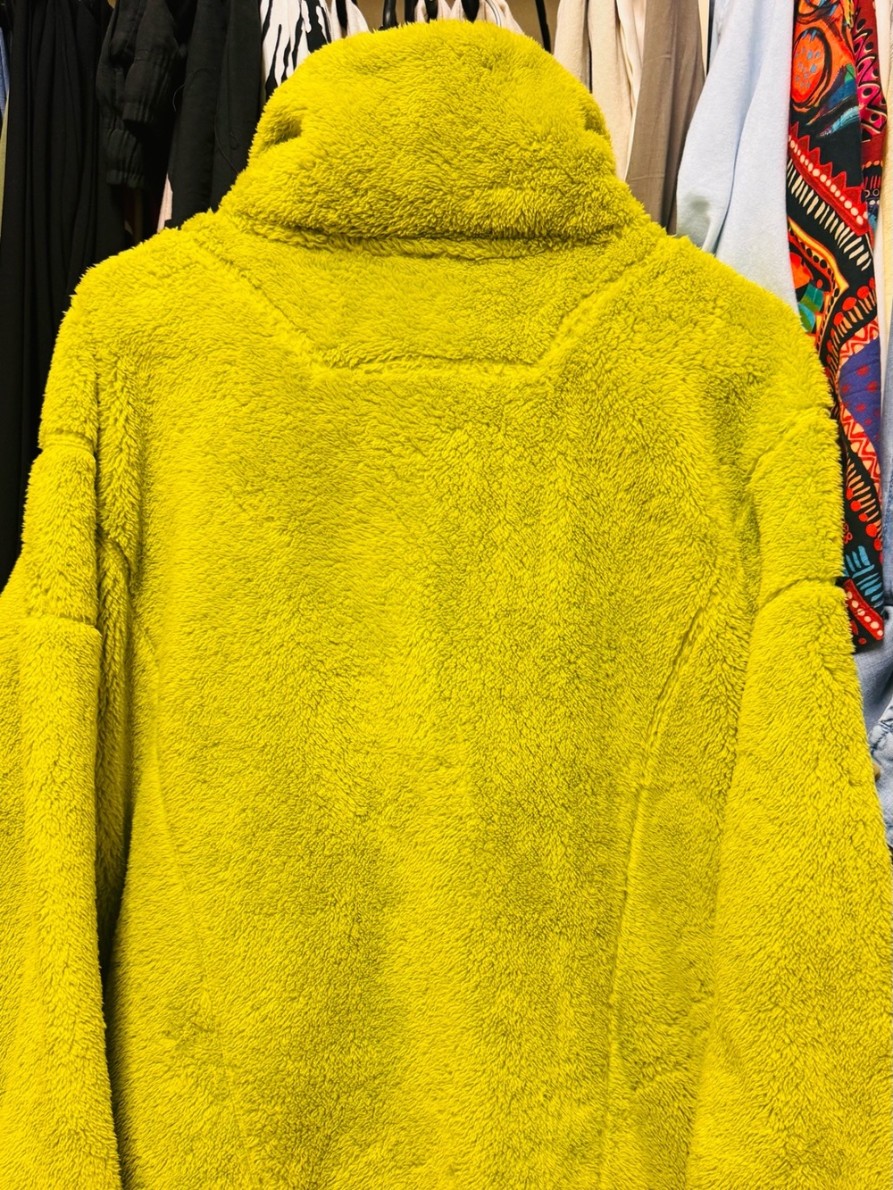 Women Plush Sherpa Pullover Sweater in Chartreuse - Picture 4 of 6